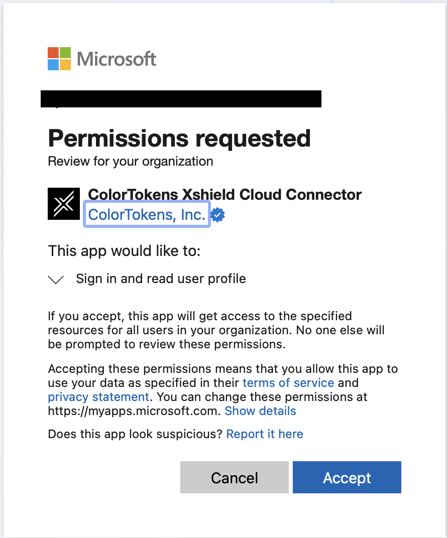 Colortokens app permissions and consent screen