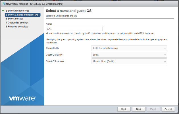 Create New VM Steps