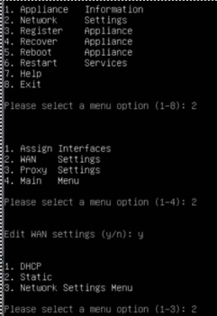 Assign Static WAN Settings Menu