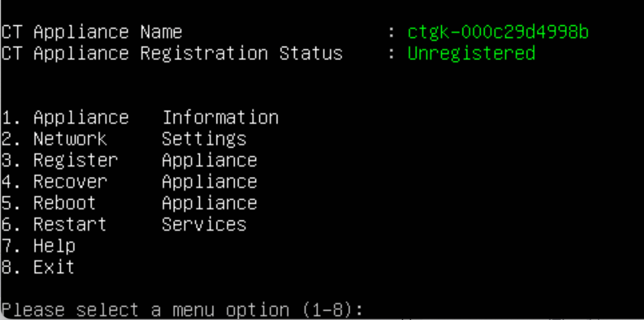 Main Menu Options