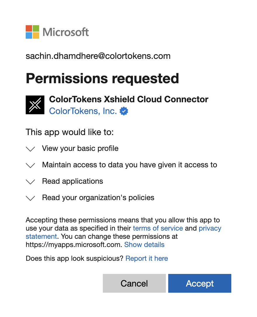 Cloud-connector permission requested page