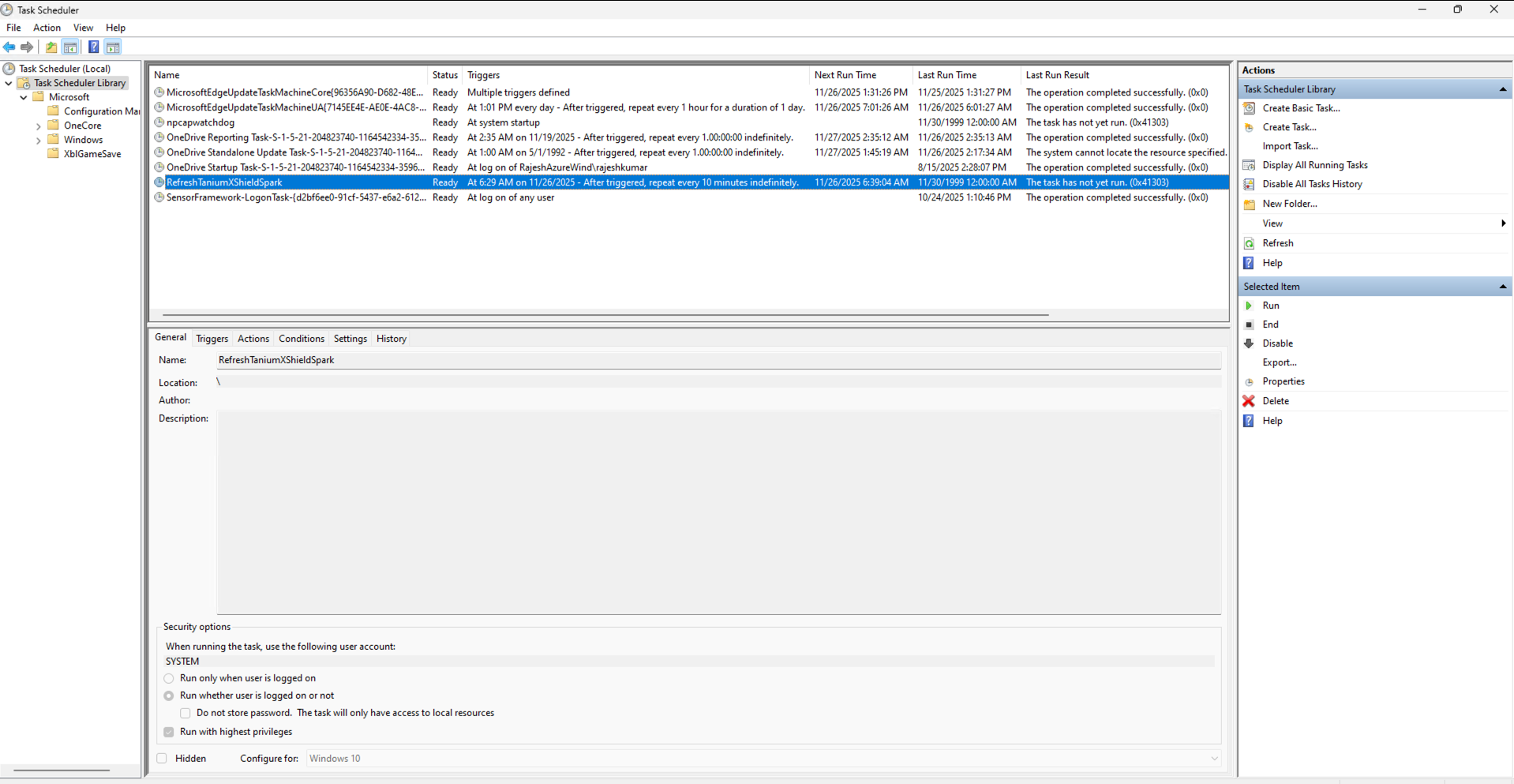 Task scheduler screenshot